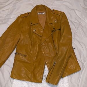 Naf Naf Mustard Leather Biker Jacket
